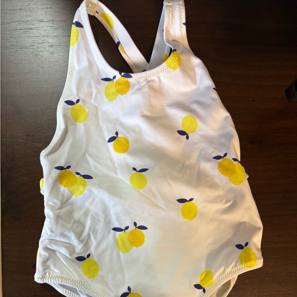 Jacadi White Swimsuit with Yellow and Blue Lemon Design